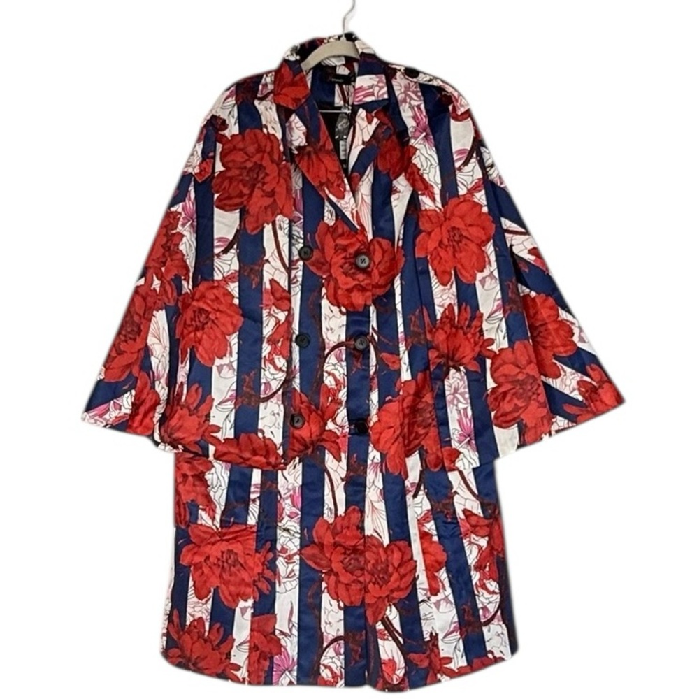 New N By Nancy Red & Blue Mixed Print Cape Jacket Dress X X Large $165 - Picture 5 of 12